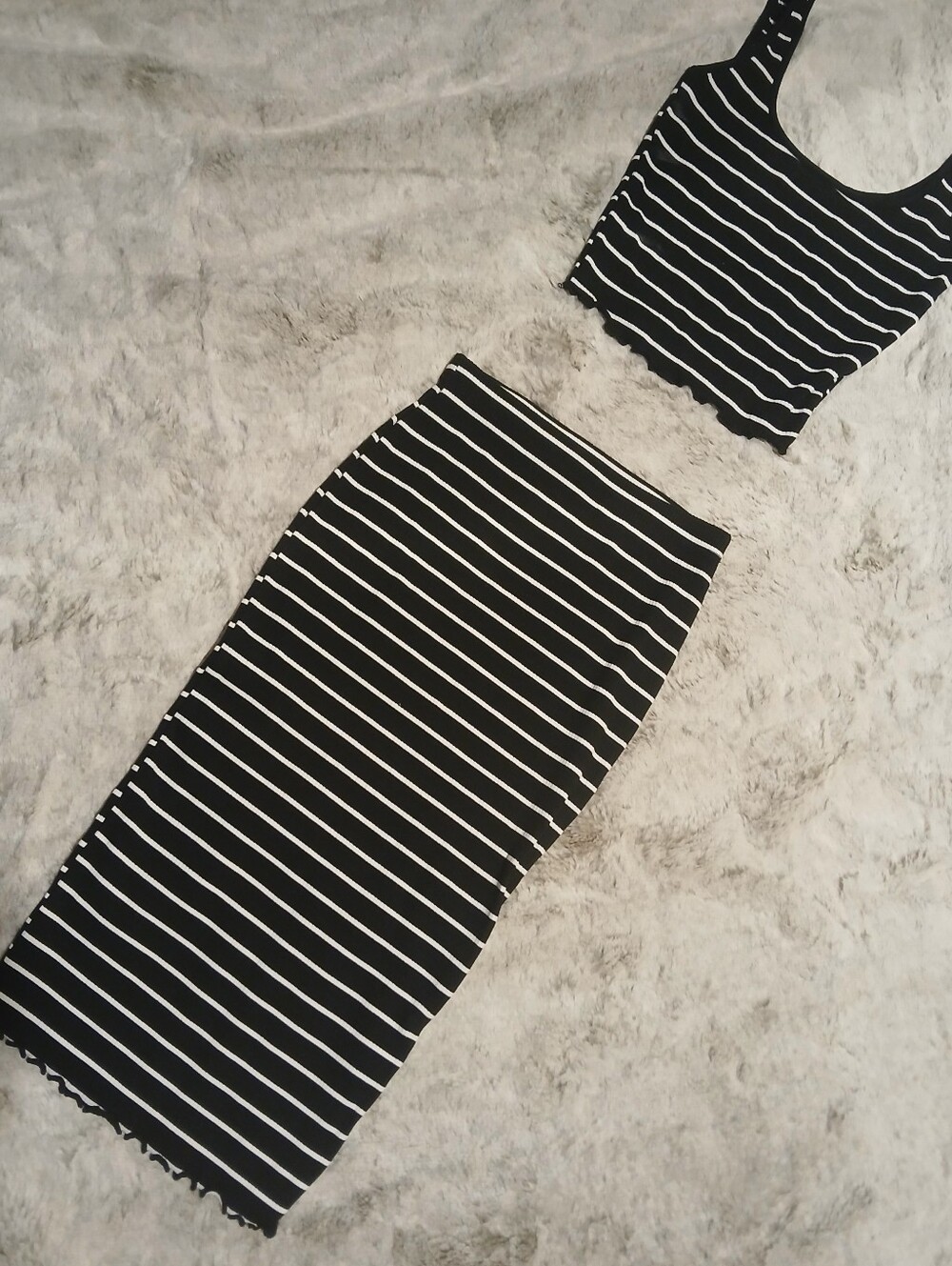 Black & White Striped Midi Pencil Skirt